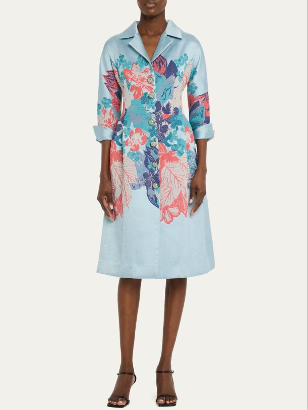 Rickie Freeman for Teri Jon Floral Jacquard Coat Dress